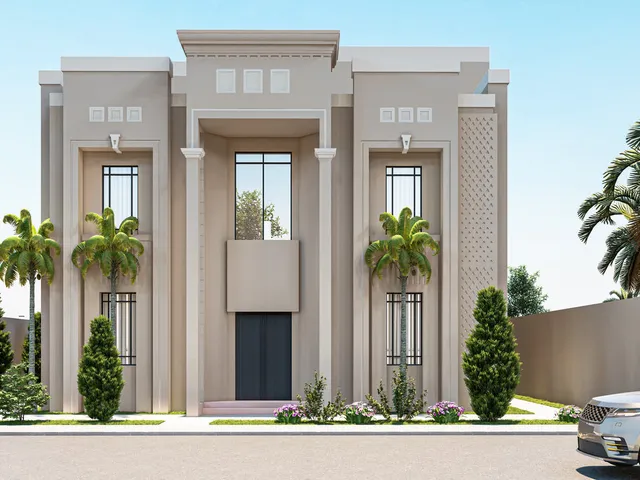 واجهة قصر فاخر بالطراز الكلاسيكي الحديث