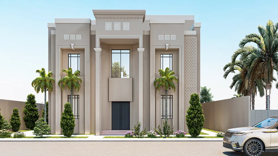 واجهة قصر فاخر بالطراز الكلاسيكي الحديث